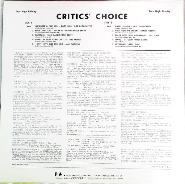 Release: Critics Choice-Vinyl-Japan-1988-22WB-7022-21909799