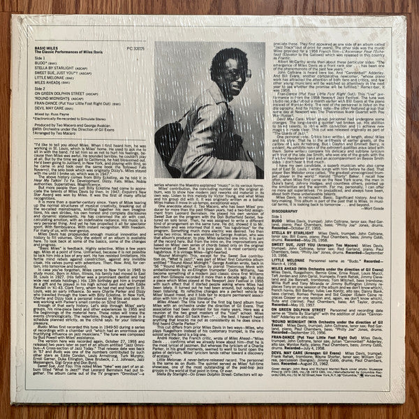 Release: Basic Miles - The Classic Performances Of Miles Davis-Vinyl-US-None-PC 32025-21995491