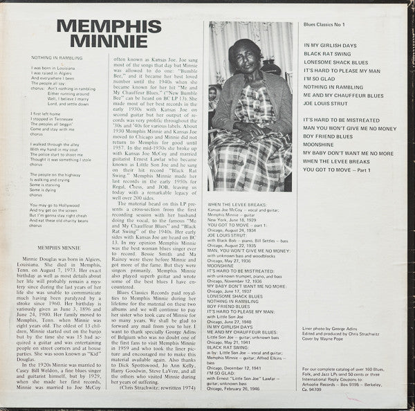 Release: Blues Classics By Memphis Minnie-Vinyl-US-None-BC-1-10034353
