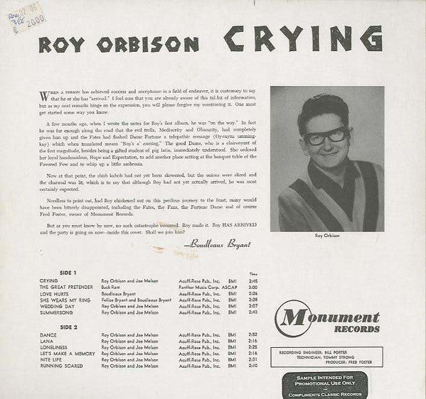 Master Release: Crying by Roy Orbison