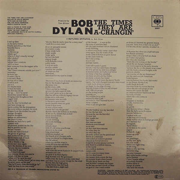 Release: The Times They Are A-Changin'-Vinyl-UK-1985-S CBS 32021-5273503