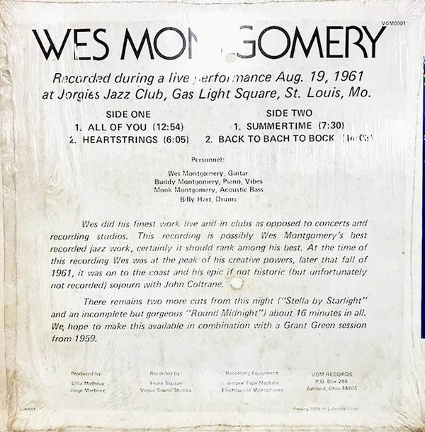 Master Release: Live At Jorgies by Wes Montgomery