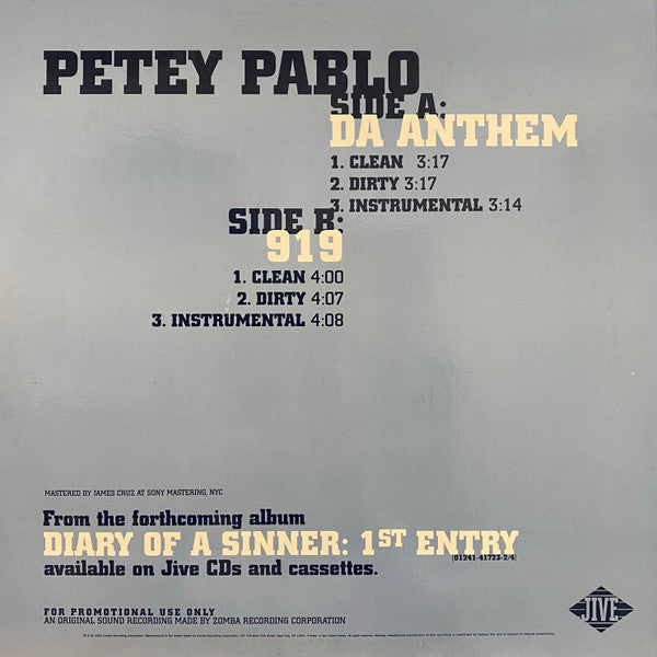Master Release: Da Anthem / 919 by Petey Pablo
