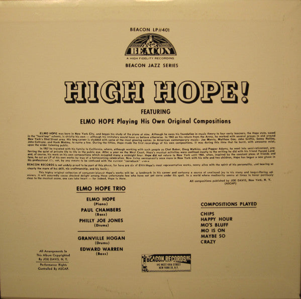 Master Release: High Hope! by Elmo Hope Trio