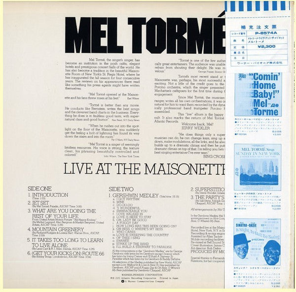 Master Release: Live At The Maisonette by Mel Tormé