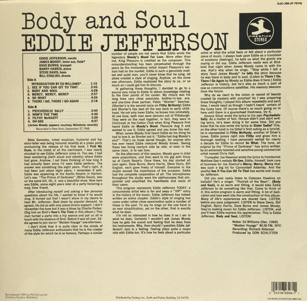 Release: Body And Soul-Vinyl-US-1989-OJC-396, PR 7619, OJC-396 (P-7619)-2328490