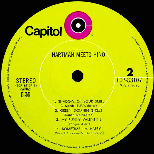 Release: Hartman Meets Hino-Vinyl-Japan-1973-ECP-88107-2779953