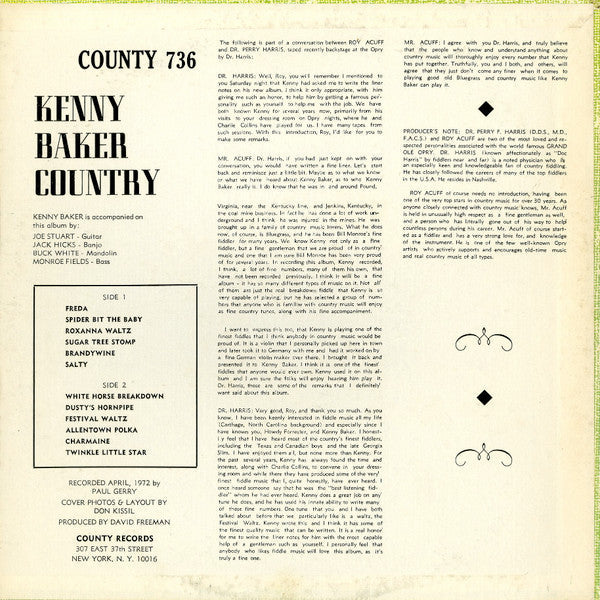 Release: Kenny Baker Country-Vinyl-US-1972-County 736-2997614
