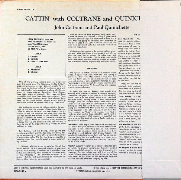 Release: Cattin' With Coltrane And Quinichette-Vinyl-Japan-1977-SMJ-6542(M), SMJ-6542M-8746669
