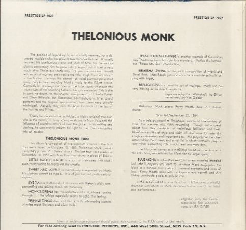 Release: Thelonious Monk Trio-Vinyl-Japan-1972-PJ-5-7027, PJ-7027-05, PJ-5(7027)-3985002
