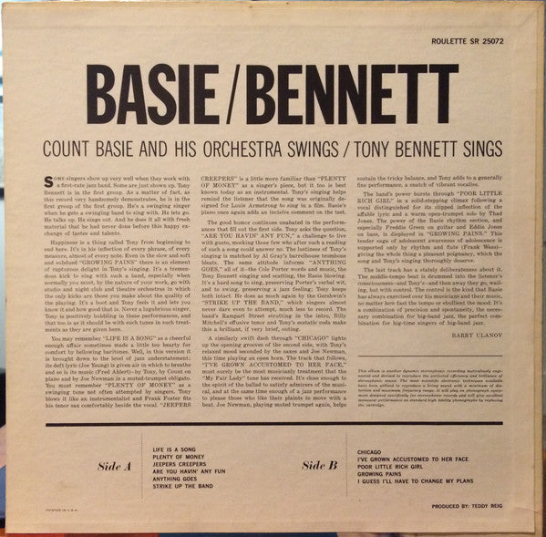 Release: Count Basie Swings / Tony Bennett Sings-Vinyl-US-1959-SR 25072, SR-25072-5953331