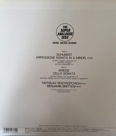 Release: Sonata For Arpeggione And Piano / Sonata For Cello And Piano-Vinyl-Japan-1993-KIJC 9123-8240976