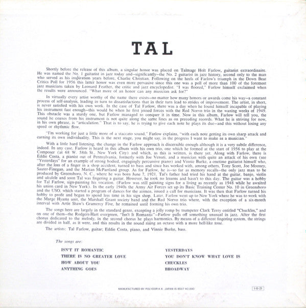 Release: Tal-Vinyl-Japan-1985-20MJ 0036-7195589