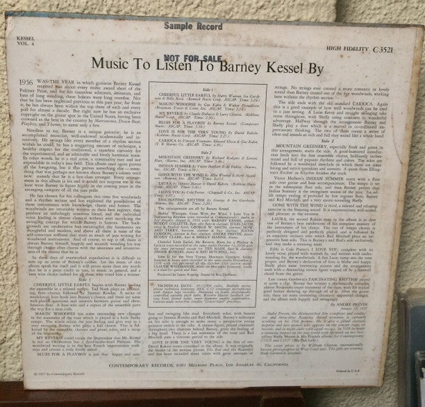Release: Music To Listen To Barney Kessel By-Vinyl-US-1957-C3521-3273292