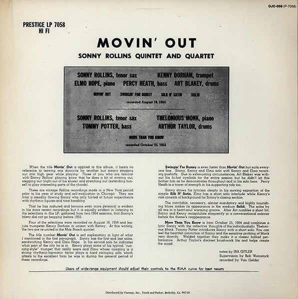 Release: Moving Out-Vinyl-US-1983-OJC-058, P-7058, 7058-1751202