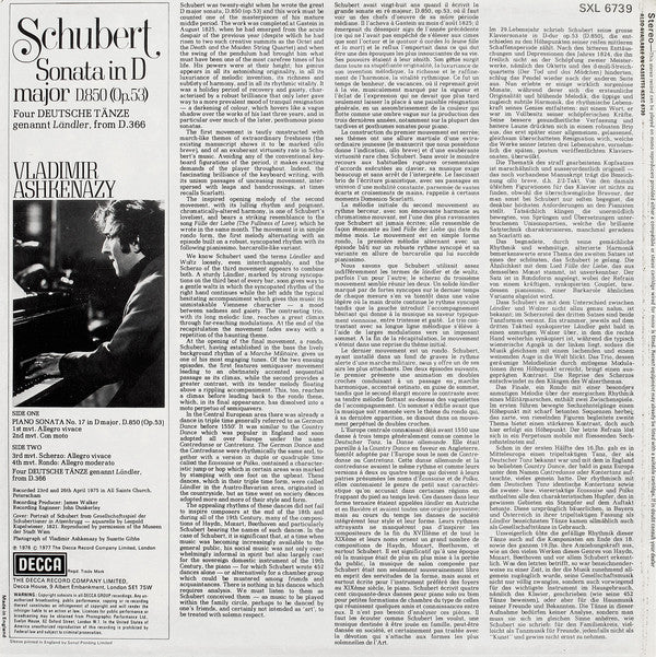 Release: Sonata In D Major D.850 (Op.53) / Four Deutsche Tänze From D.366-Vinyl-UK-1977-SXL 6739-7248710