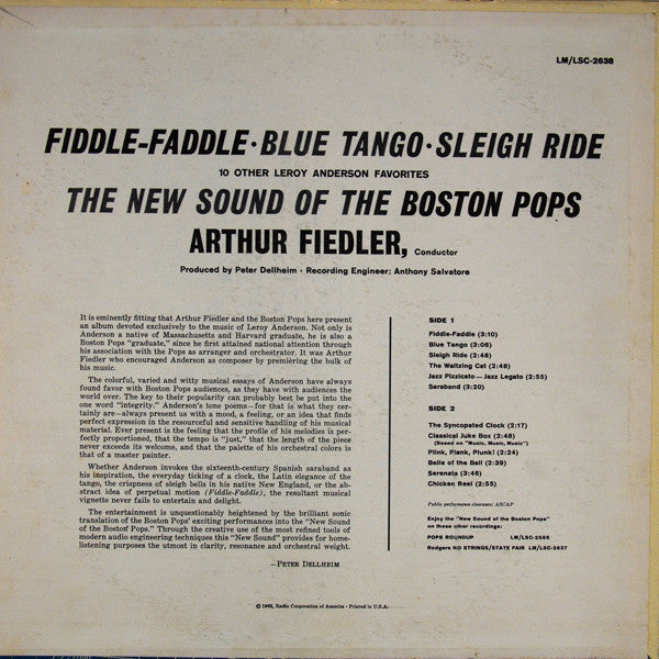 Release: Fiddle-Faddle - Blue Tango - Sleigh Ride - 10 Other Leroy Anderson Favorites-Vinyl-US-1962-LSC-2638, LSC 2638-3549731