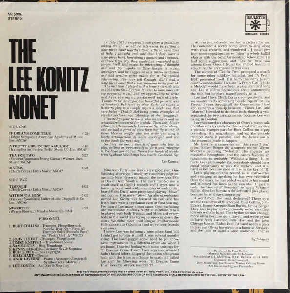 Release: The Lee Konitz Nonet-Vinyl-US-1977-SR 5006-3359089