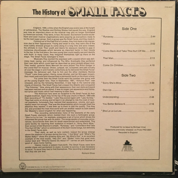 Release: The History Of Small Faces-Vinyl-US-1972-PRD-0014-1663707