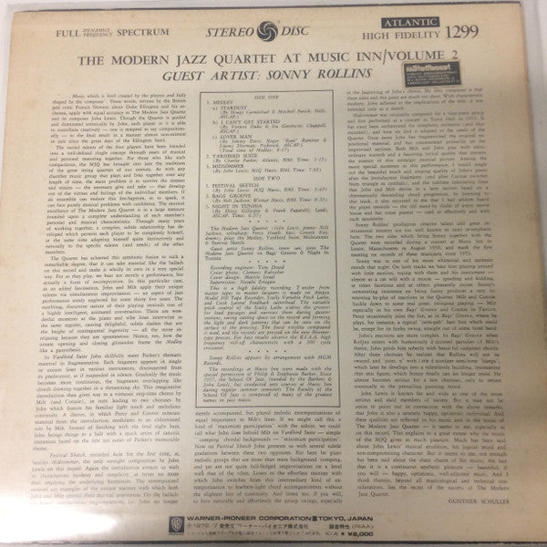 The Modern Jazz Quartet At Music Inn —  Volume 2