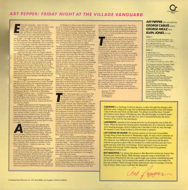 Master Release: Friday Night At The Village Vanguard by Art Pepper