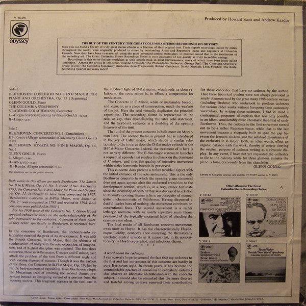 Master Release: Piano Concerto No. 1, Piano Sonata Op. 14 No. 1 by Glenn Gould
