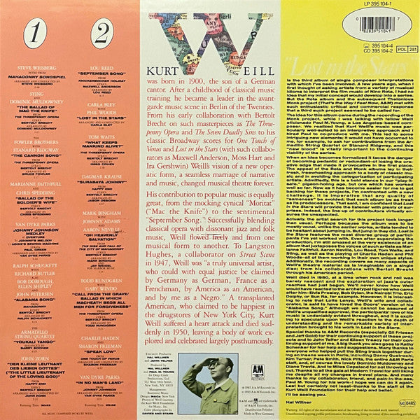 Release: Lost In The Stars (The Music Of Kurt Weill)-Vinyl-Germany-1985-395 104-1, LP 395 104-1-1632092