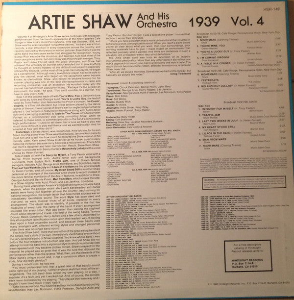 Release: The Uncollected Artie Shaw, Vol. 4, 1939 -Vinyl-US-1980-HSR-149-5995552