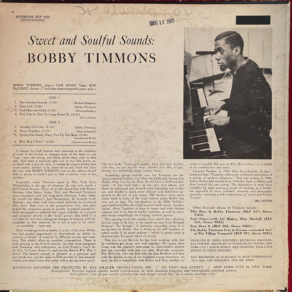Master Release: Sweet And Soulful Sounds by Bobby Timmons