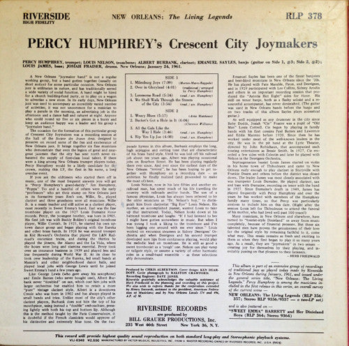 Release: Percy Humphrey's Crescent City Joy Makers-Vinyl-Japan-1980-VIJ-6348-5047924