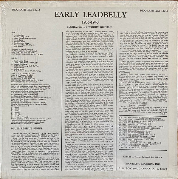 Master Release: Early Leadbelly 1935 - 1940 by Leadbelly