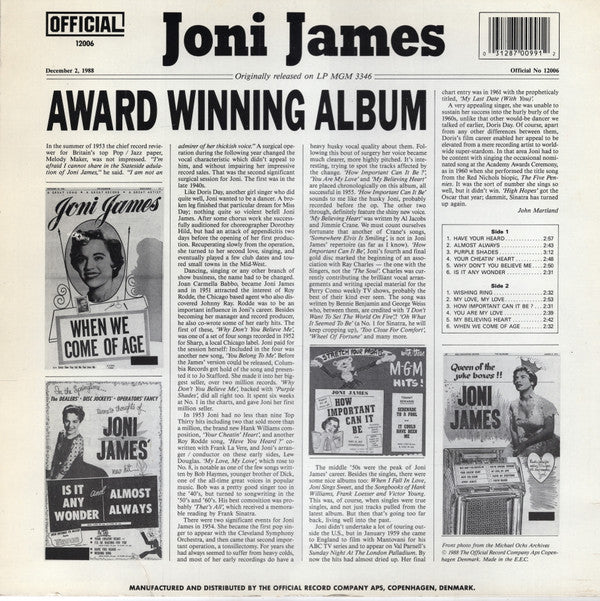 Master Release: Award Winning Album by Joni James