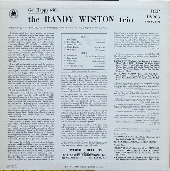 Release: Get Happy With The Randy Weston Trio-Vinyl-Japan-1974-SMJ-6063M-3051521