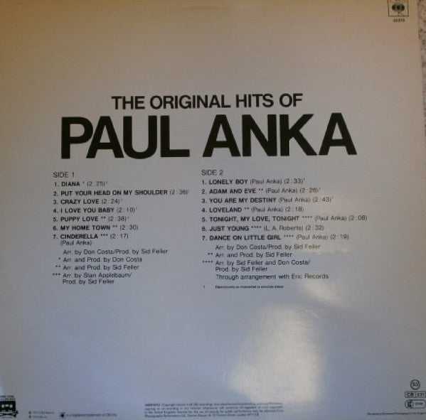 Release: The Original Hits Of Paul Anka-Vinyl-UK-None-CBS 32370, 32370-10259991