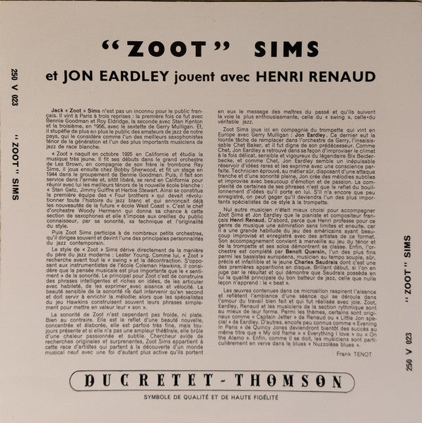 Release: Zoot Sims Avec Henri Renaud Et Son Orchestre Et Jon Eardley-Vinyl-Spain-1987-250 V 023-33581556