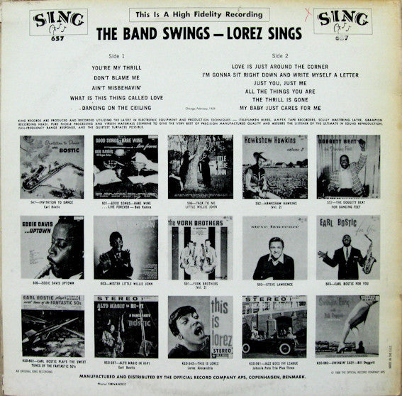 Release: The Band Swings - Lorez Sings-Vinyl-Denmark-1988-657-10303595