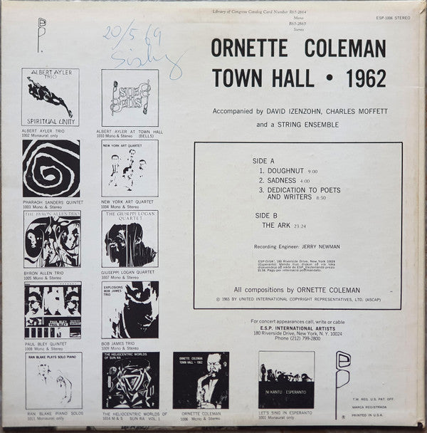 Release: Town Hall • 1962-Vinyl-US-1965-ESP-1006-21235936