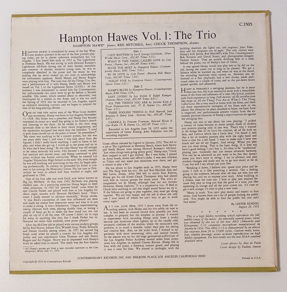 Release: Hampton Hawes Vol. 1: The Trio-Vinyl-US-1980-C3505-33452690