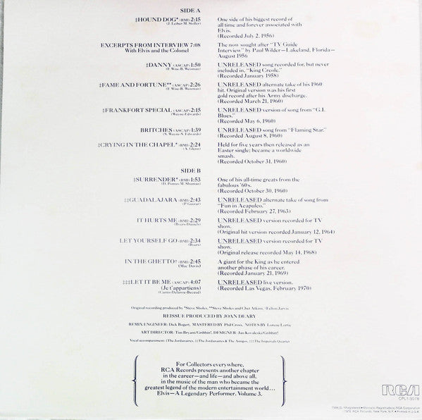 Release: A Legendary Performer - Volume 3-Vinyl-Japan-1978-REP-1, CPL1-3078-15628366