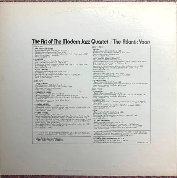 Release: The Art Of The Modern Jazz Quartet - The Atlantic Years-Vinyl-US-1973-SD 2-301-16024073