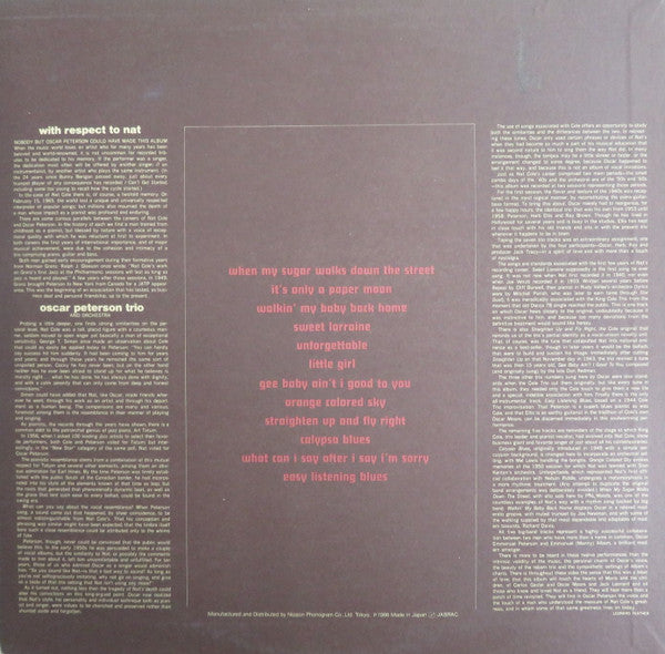 Master Release: With Respect To Nat by The Oscar Peterson Trio