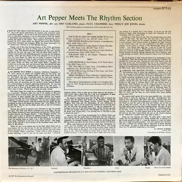 Release: Art Pepper Meets The Rhythm Section-Vinyl-US-1984-S7532-13295595