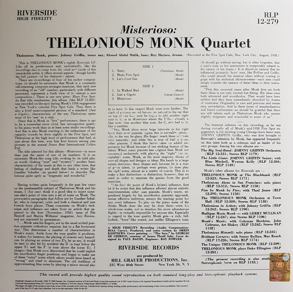 Master Release: Misterioso by The Thelonious Monk Quartet