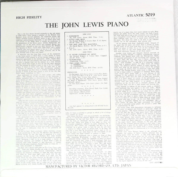 Release: The John Lewis Piano-Vinyl-Japan-1959-ATL-5019-15890290