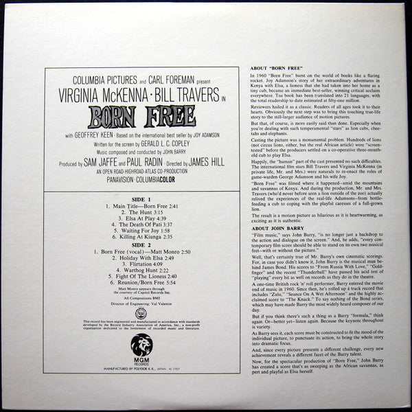 Release: Born Free (Original Sound Track Recording)-Vinyl-Japan-1977-MMF 1014-10883810