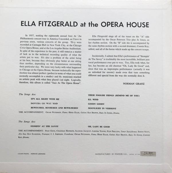 Release: Ella Fitzgerald At The Opera House-Vinyl-Japan-1973-MV 2033-11691897