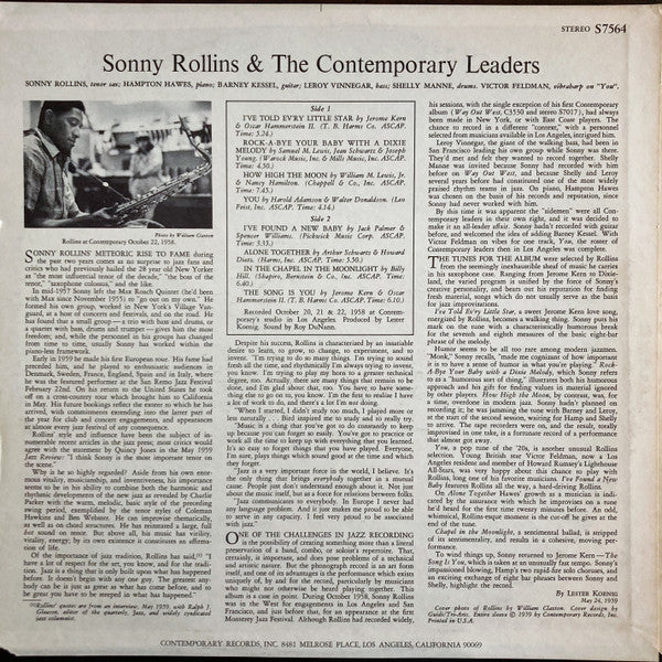 Release: Sonny Rollins And The Contemporary Leaders-Vinyl-US-None-S7564-23193668