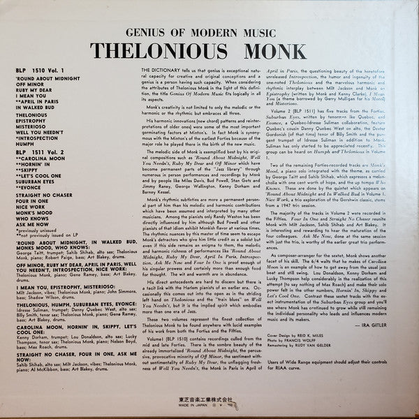 Release: Genius Of Modern Music-Vinyl-Japan-1970-NR-8836, BLP 1510-12255610