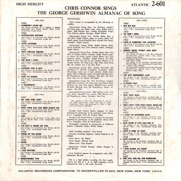 Chris Connor Sings The George Gershwin Almanac Of Song