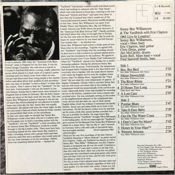Release: Sonny Boy Williamson & The Yardbirds-Vinyl-Germany-1980-LR 42.020-4490237